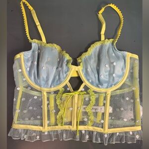 For Love & Lemons Yellow Polka Dot Bustier Top – Size M